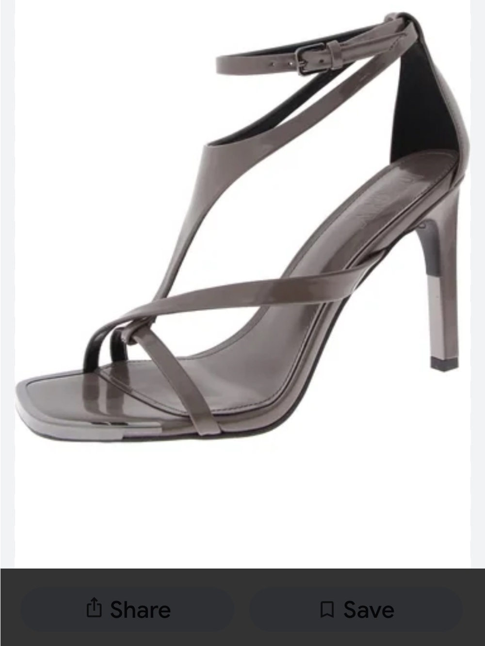 DKNY Taupe Patent Strappy Ankle‑Buckle High Heel Sandal